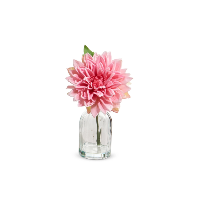 10" Real Touch Dahlia In Glass Vase