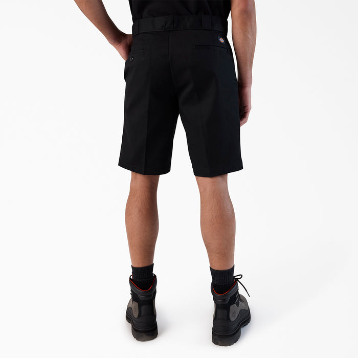 Men's black shorts with back yoke and belt loops