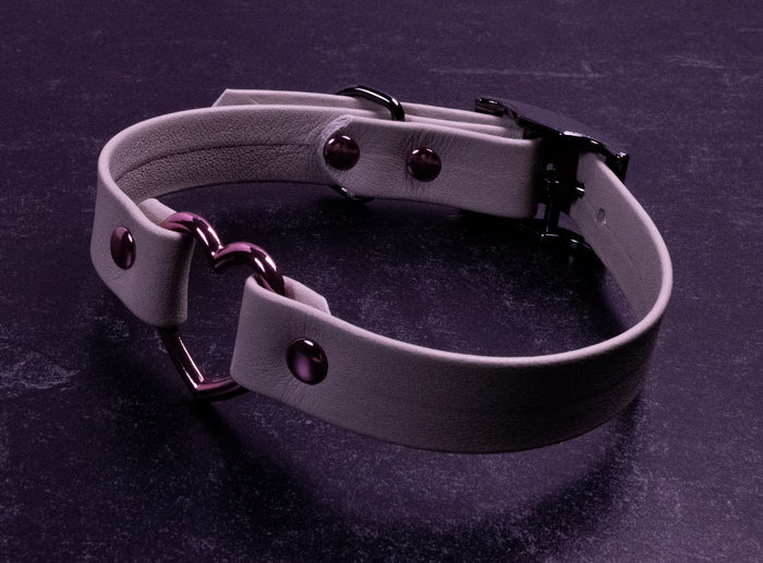 12" - 15" Gunmetal, Dusty Rose & Mushroom Leather Heart Collar _ LIMITED _
