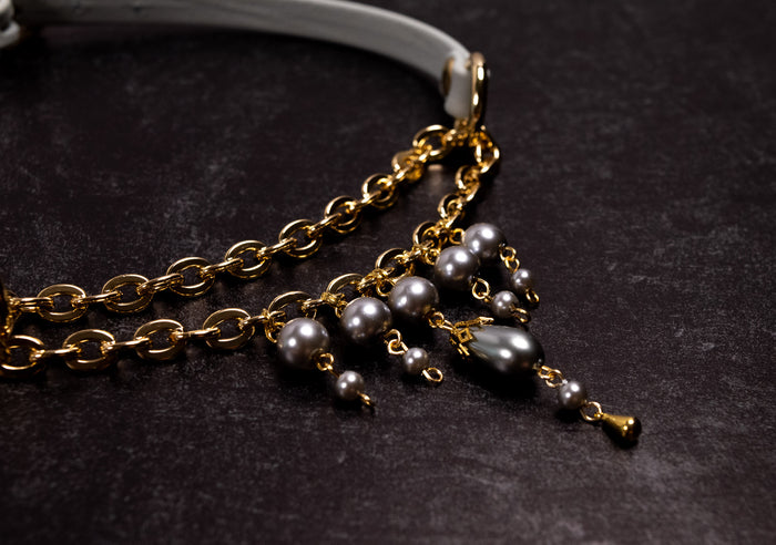 12.5" - 15" Slate Leather Pearl Martingale Collar in Gold _ LIMITED _
