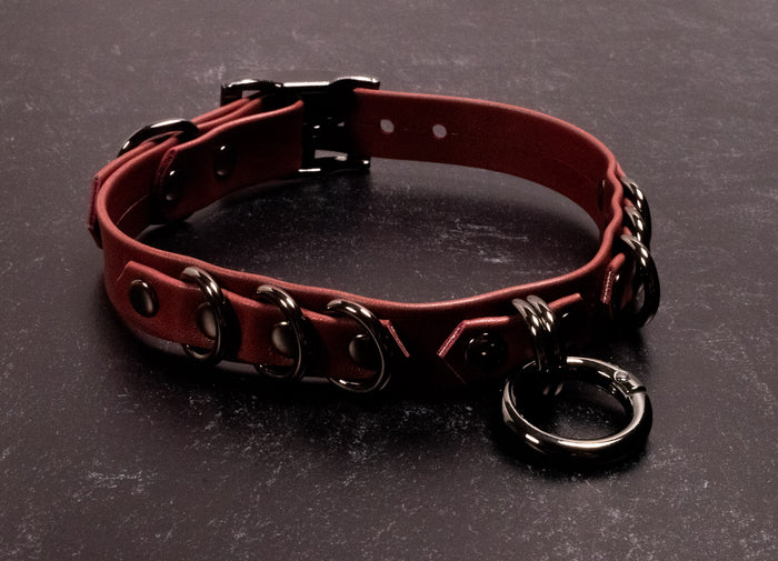 12.5" - 15" Wine Leather & Gunmetal Collar _ LIMITED _