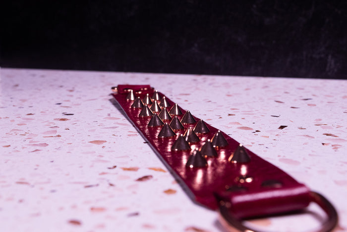 13" Spiked Cherry Leather Martingale Collar _ LIMITED _