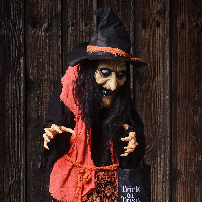 1.6m Animated Witch with Candy Bag Halloween Decoration