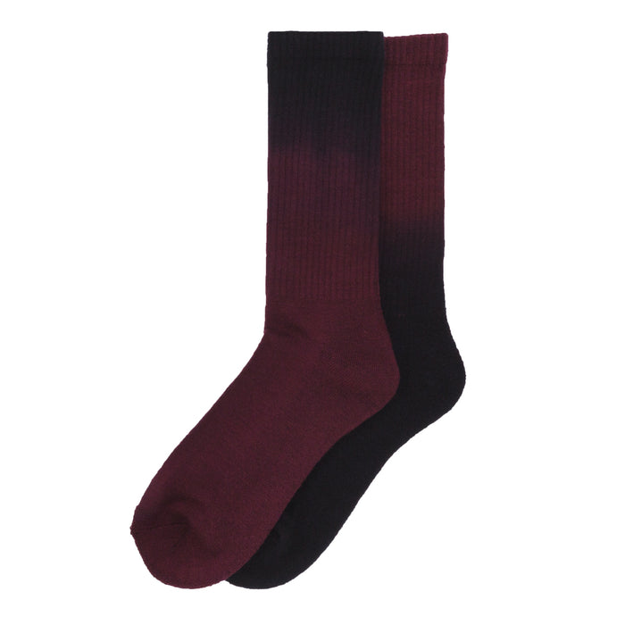 2-pack crew socks with dark cherry and black dip dye