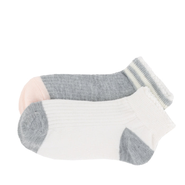 2-pack x-small marl anklets with lace trim, white and heather gray stripe cuffs