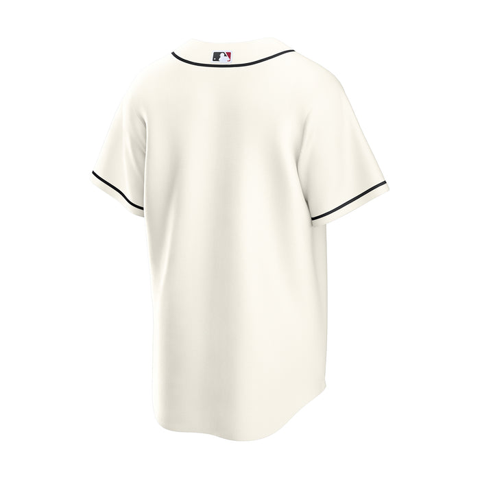 Men's light sail replica home baseball jersey, crew collar with dark trim, short sleeves.