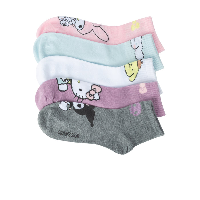 5-pack Hello Kitty & Friends ribbed quarter socks with multicolor character prints