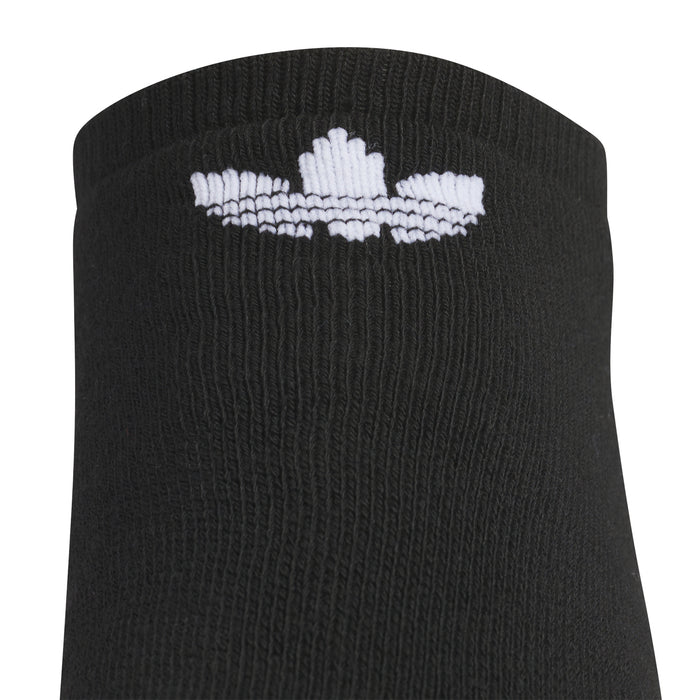 Black no-show sock with white trefoil 2.0 logo on cuff