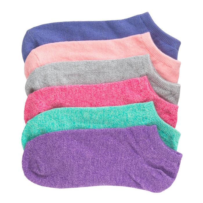 No-show socks six-pack, multicolor marl with blue, pink, gray, teal, purple