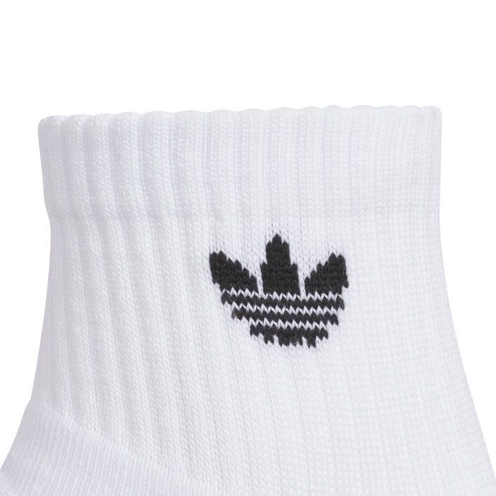 White quarter sock cuff with black trefoil logo embroidery