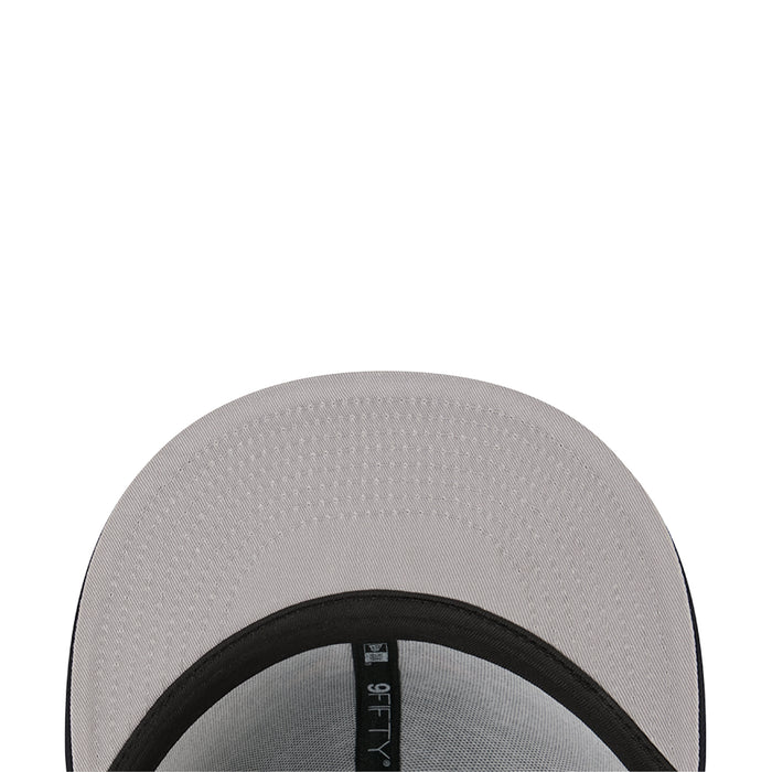 Light gray cap crown with black brim underside and adjustable back strap