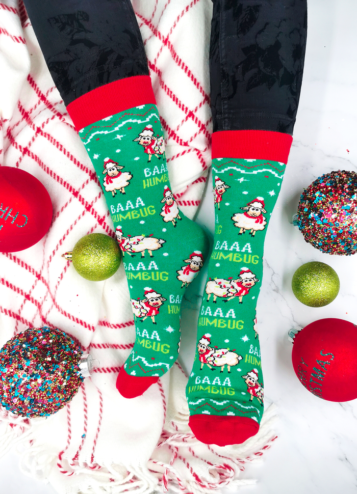 Fun Christmas Sheep Baaa Humbug Socks for Women - Uptown Sox
