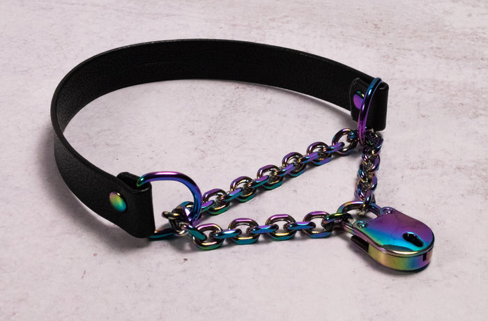 Black & Rainbow Locking Martingale Collar _ LIMITED _