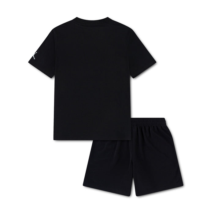 Kids black T-shirt and shorts set, plain back view