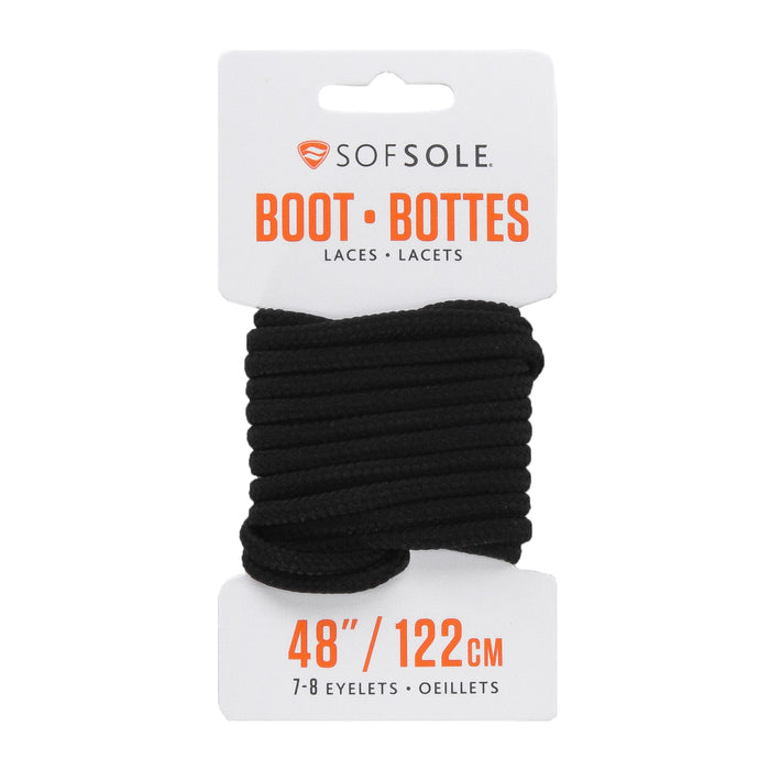 SOFSOLE black boot laces, 48 in (122 cm), 7–8 eyelets, 1 pair