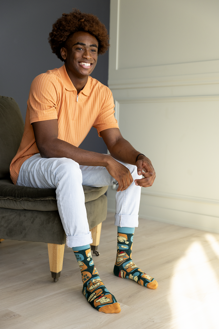 Funny Cheese Men's Crew Socks - Uptown Sox