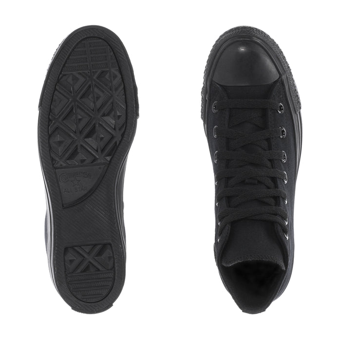 Youth black high-top sneaker soles and inside heel view with tread pattern