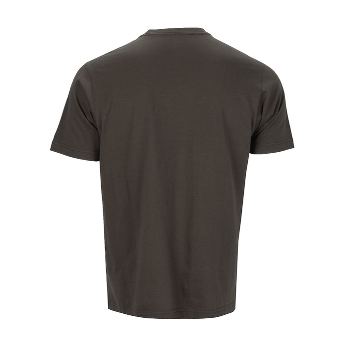 Men's crew-neck T-shirt in dark brown, back view, short sleeves