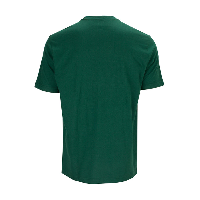 Men's crewneck tee in rainforest green, back view