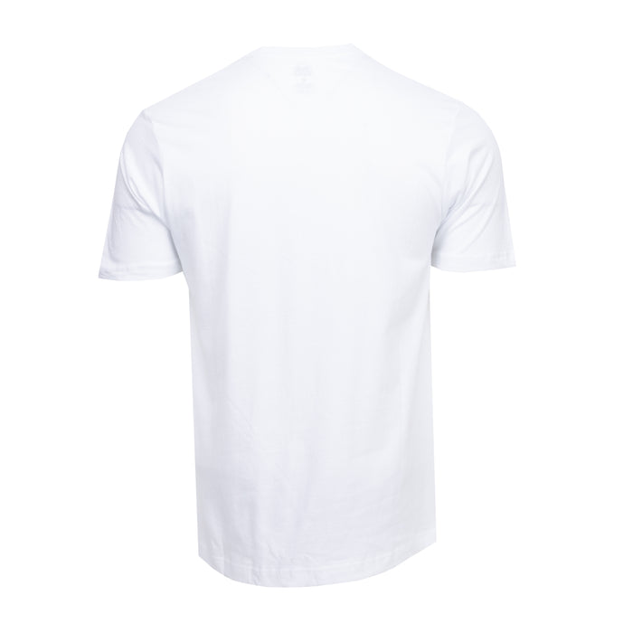 Men's white crew neck short-sleeve T-shirt, back view