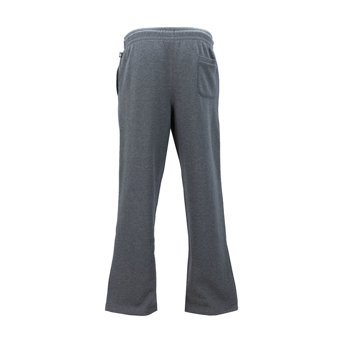 Men's charcoal fleece open-hem pants with side pockets and back pocket