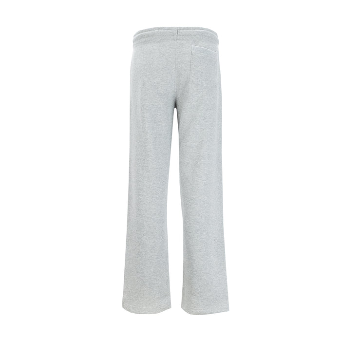 Youth heather grey fleece wide-leg pants, back view, elastic waistband
