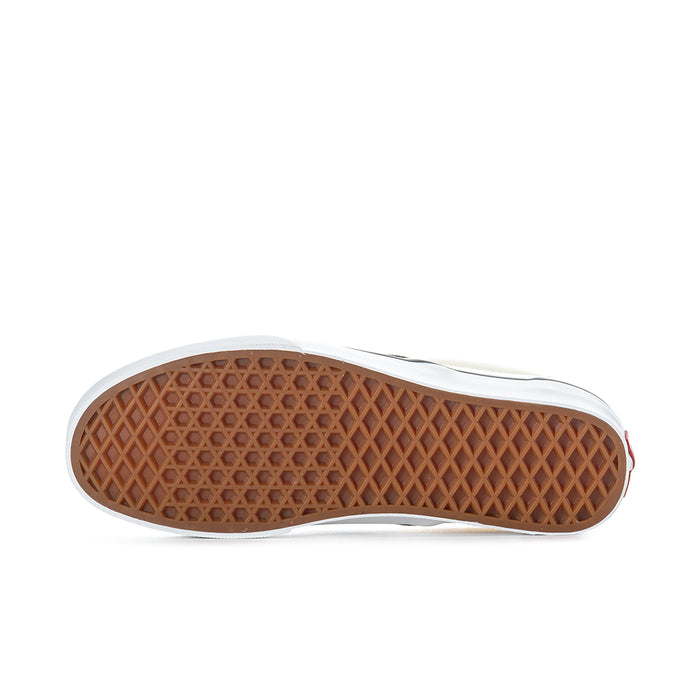 Vans slip-on sneaker outsole with brown rubber tread and white midsole