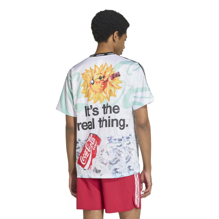 Men's Coca Cola jersey back, 'It's the real thing' text with yellow graphic and crest