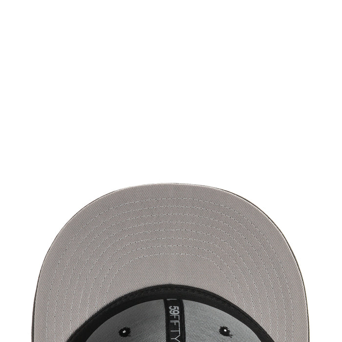 Gray cap lining with black inner brim and visible stitching
