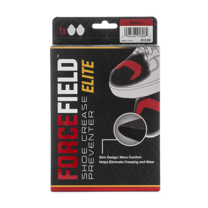 Small black shoe crease preventer in retail packaging