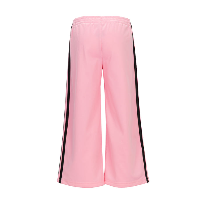 Kids' light pink wide-leg track pants back with black side stripe