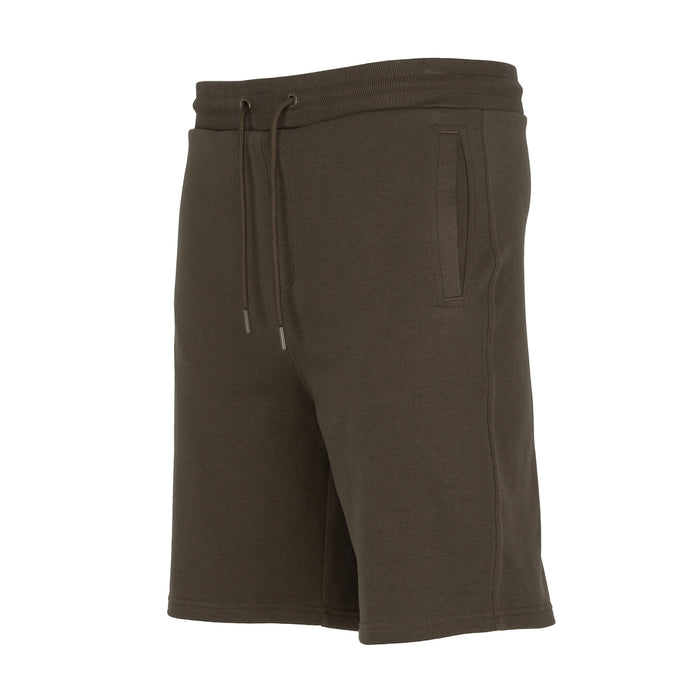 Men's olive French terry shorts with drawstring and single back pocket