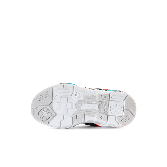 Kids sneaker outsole with white tread pattern and multicolor sidewall accents