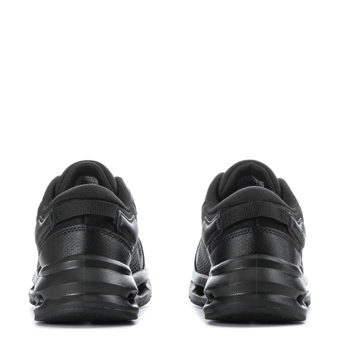 Black kids sneakers heel view, lace-up padded collar and chunky sole