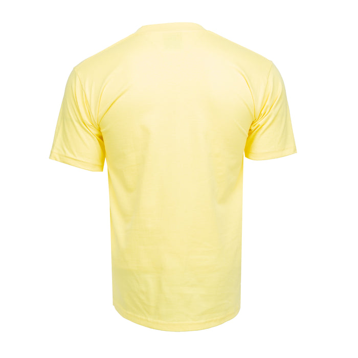 Men's yellow crew neck T-shirt, short-sleeve, back view