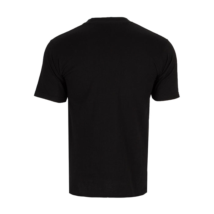 Men's black crew-neck plain T-shirt with short sleeves, back view