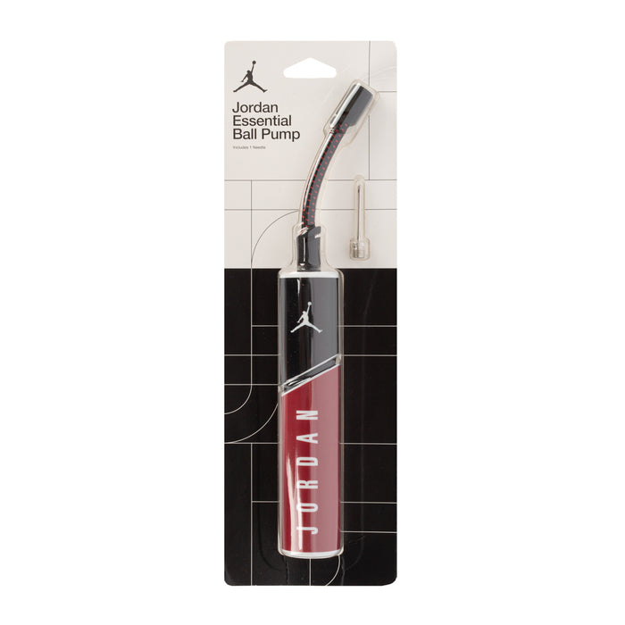 Jordan Essential ball pump, black handle with Gym Red grip and nozzle