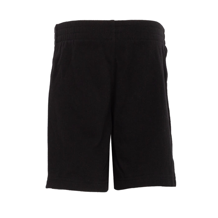 Toddler black shorts, back view, elastic waistband, relaxed fit