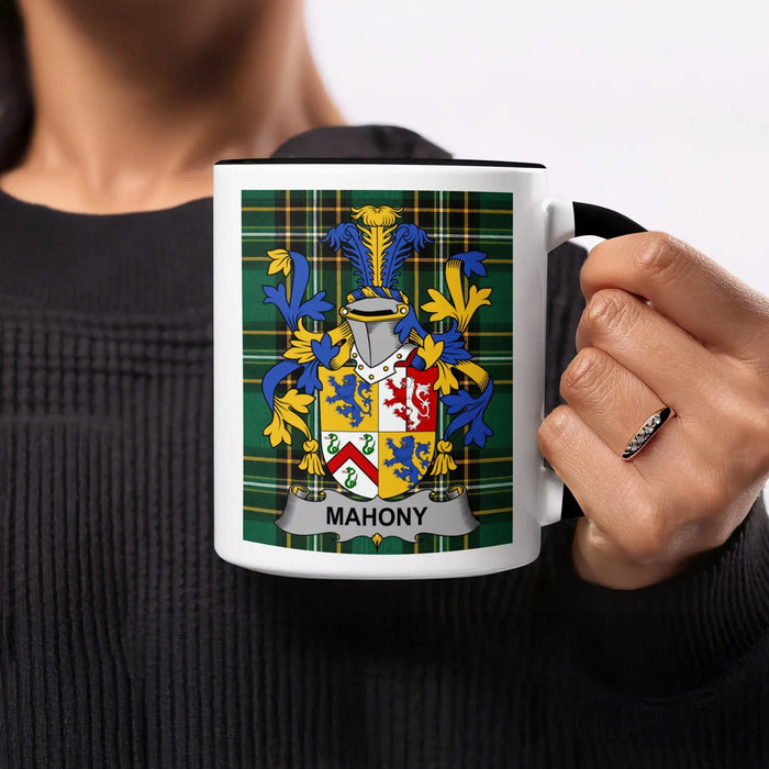 Mahony Irish heritage mug with black handle and interior
