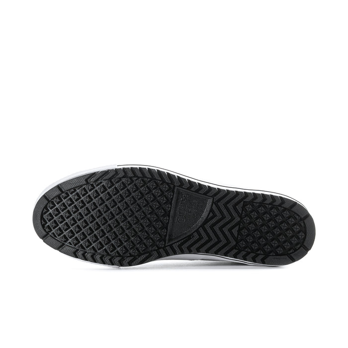 Men's black high-top boot outsole with textured traction tread pattern