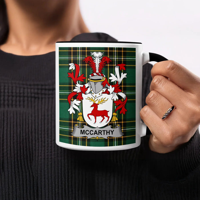 McCarthy Irish heritage mug with black handle and interior