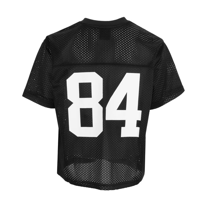 Youth black mesh football jersey, V-neck, short sleeves, number 84 back print