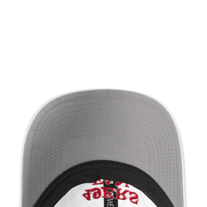 Grey cap underside with black brim and red “49ERS” graphic badge