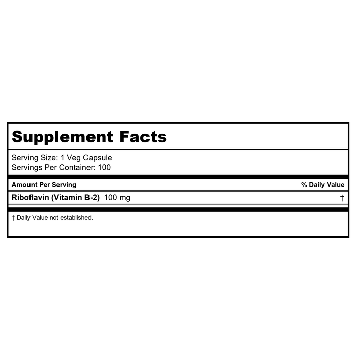 Now Foods Vitamin B-2 100 mg 100 Vcaps - 0447 - 2 Pack - Supplement Facts panel