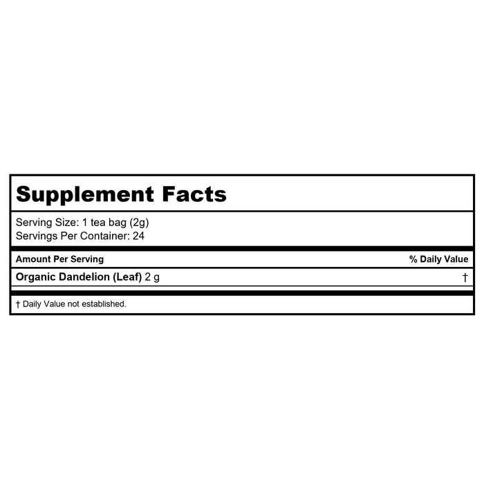 Now Real Tea Dandelion Tea Organic 24 Tea Bags - 4222 - Supplement Facts panel