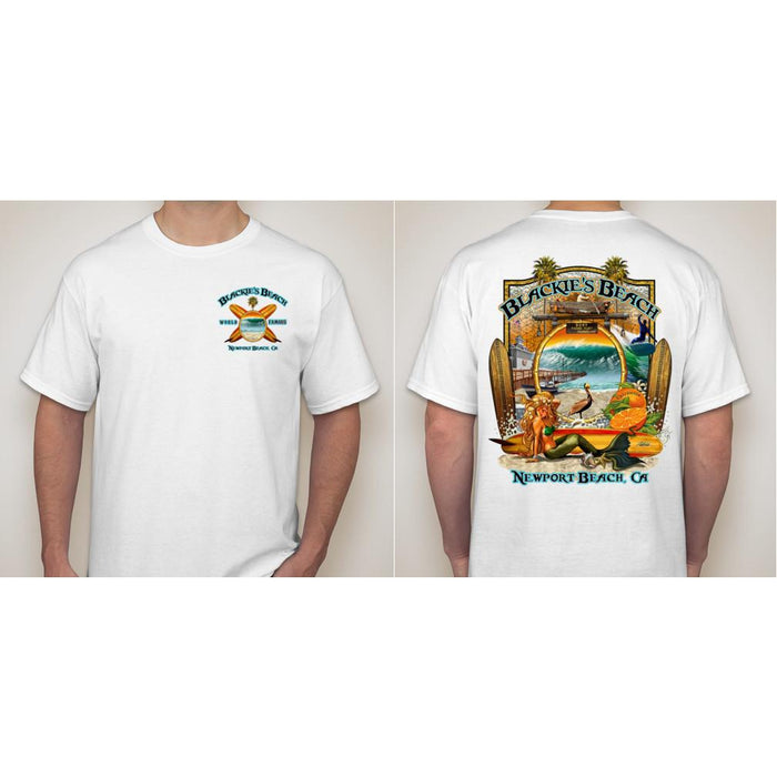 -NPB Tee - Blackie's Beach - Newport Beach T Shirt in White, by Rick Rietveld