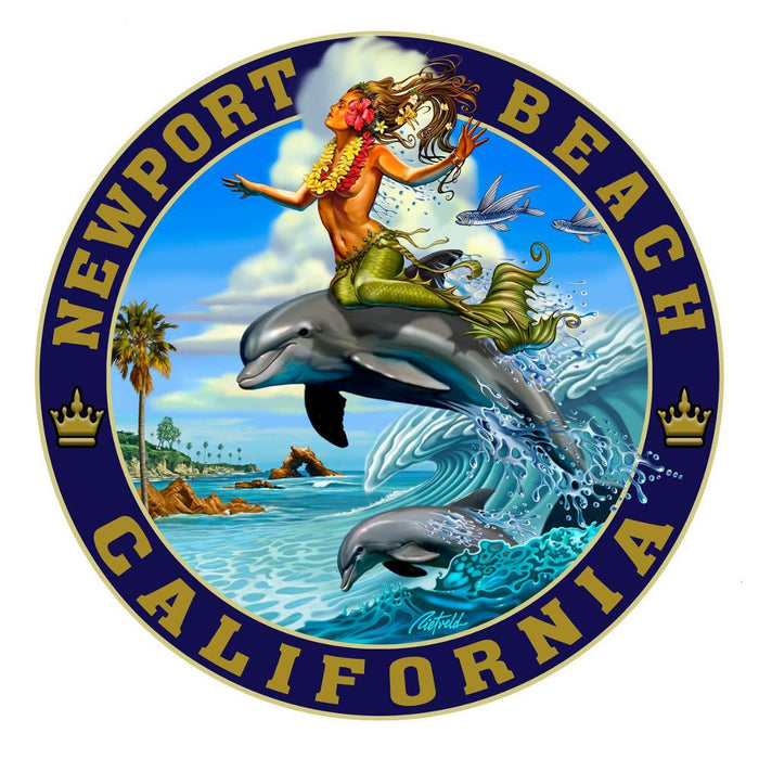 -NPB Tee - Dolphin Surfing-Newport Beach T Shirt, by Rick Rietveld