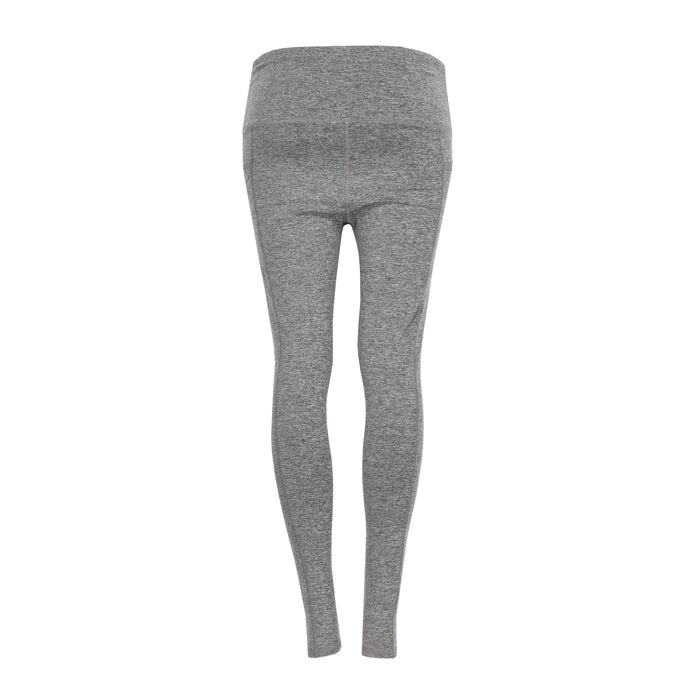 Women’s charcoal heather leggings, back view, full-length skinny fit