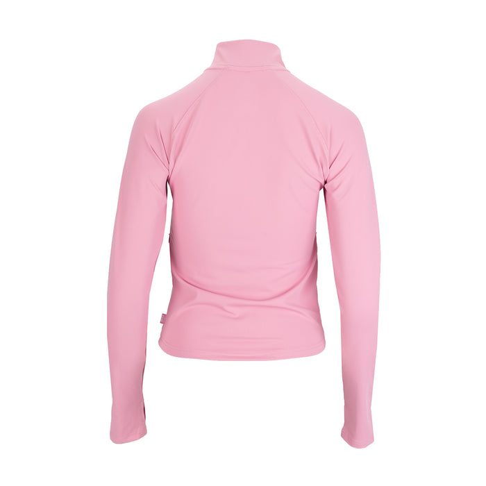 Women’s rose pink back view full-zip long-sleeve jacket with stand collar