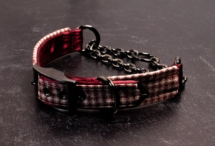 Punk Academia - Crimson Plaid Martingale Collar _LIMITED_